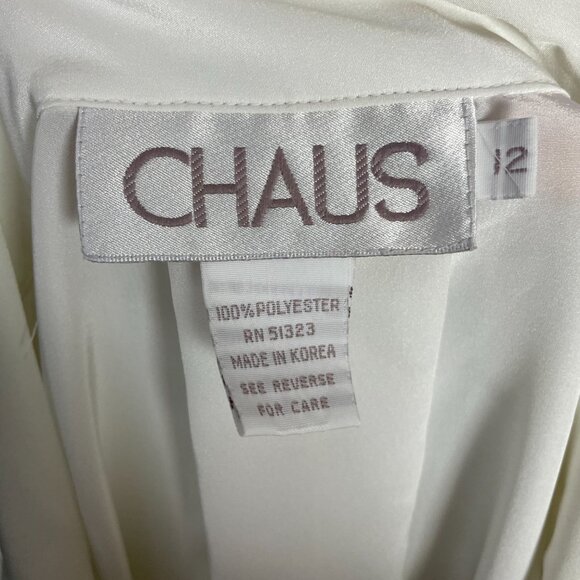 Vintage 80s Blouse Double Breasted Women White Button-Up‎ Long Sleeve Office Top - Picture 7 of 12